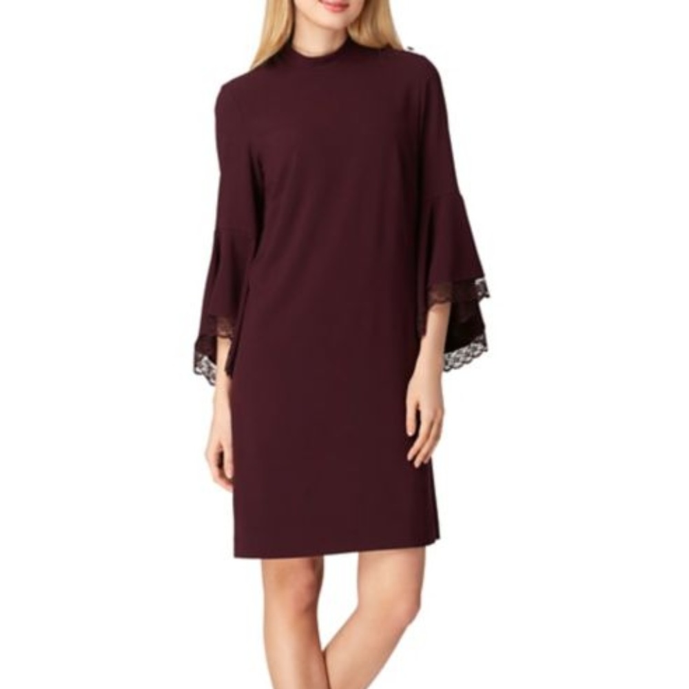 NWT Tahari ASL Purple Lace Bell Sleeve Shift Dress